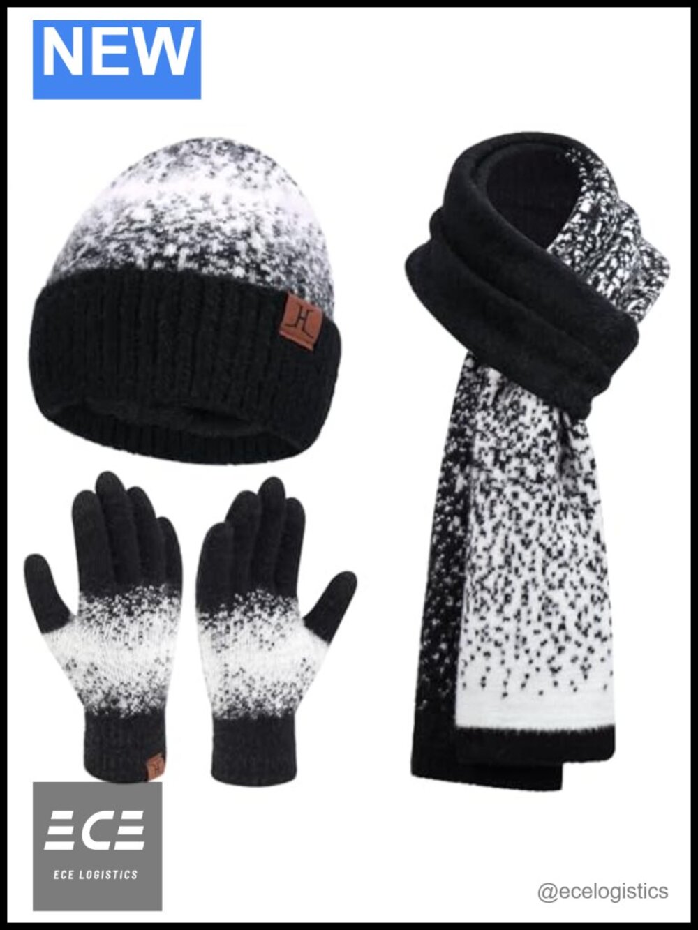 Women Winter Beanie Hat Scarf Touchscreen Gloves Set Acrylic Nylon 3-Piece